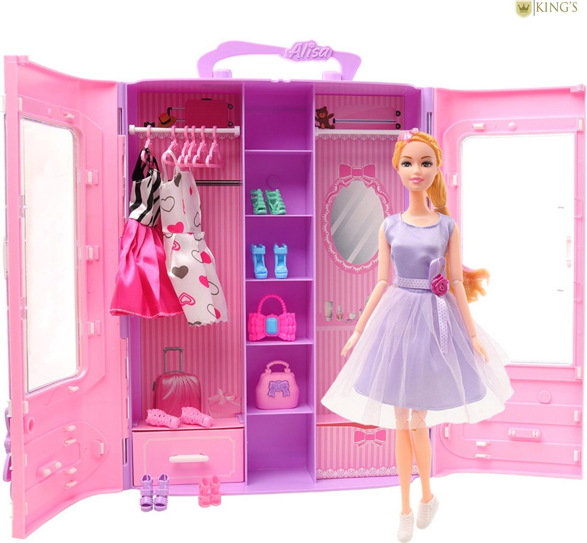 Barbie Kleding - Inclusief Barbie Kledingkast - & Barbiepop - Barbie poppen - Barbie - Luxe Set van 19 Items